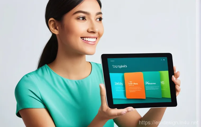 디자인 심리학 원리 - A vibrant and engaging digital interface displayed on a modern tablet, showcasing the powerful impac...