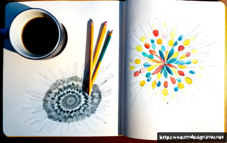 일러스트 스타일 연구 - Photorealistic overhead view of a Spanish-speaking illustrator’s research workspace in Barcelona, ar...